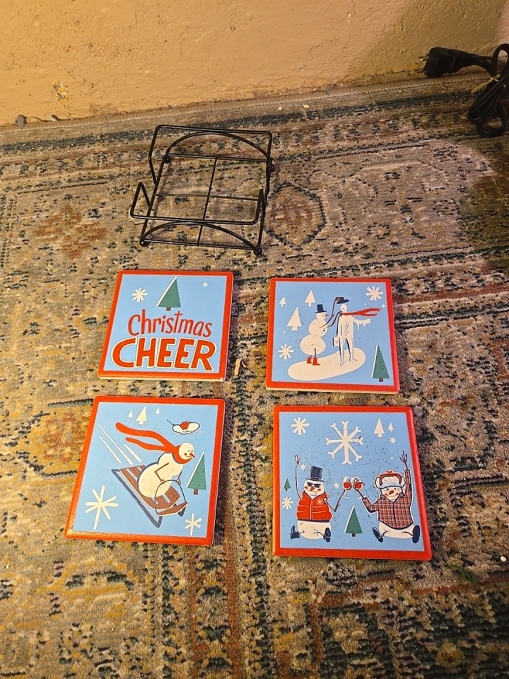 Coaster Set - Christmas Cheer With Coaster Holder Ceramic Coasters Holiday